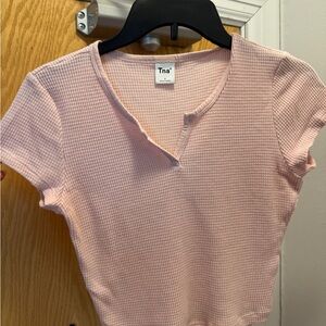 TNA Light Pink Waffle Knit Crop Top
